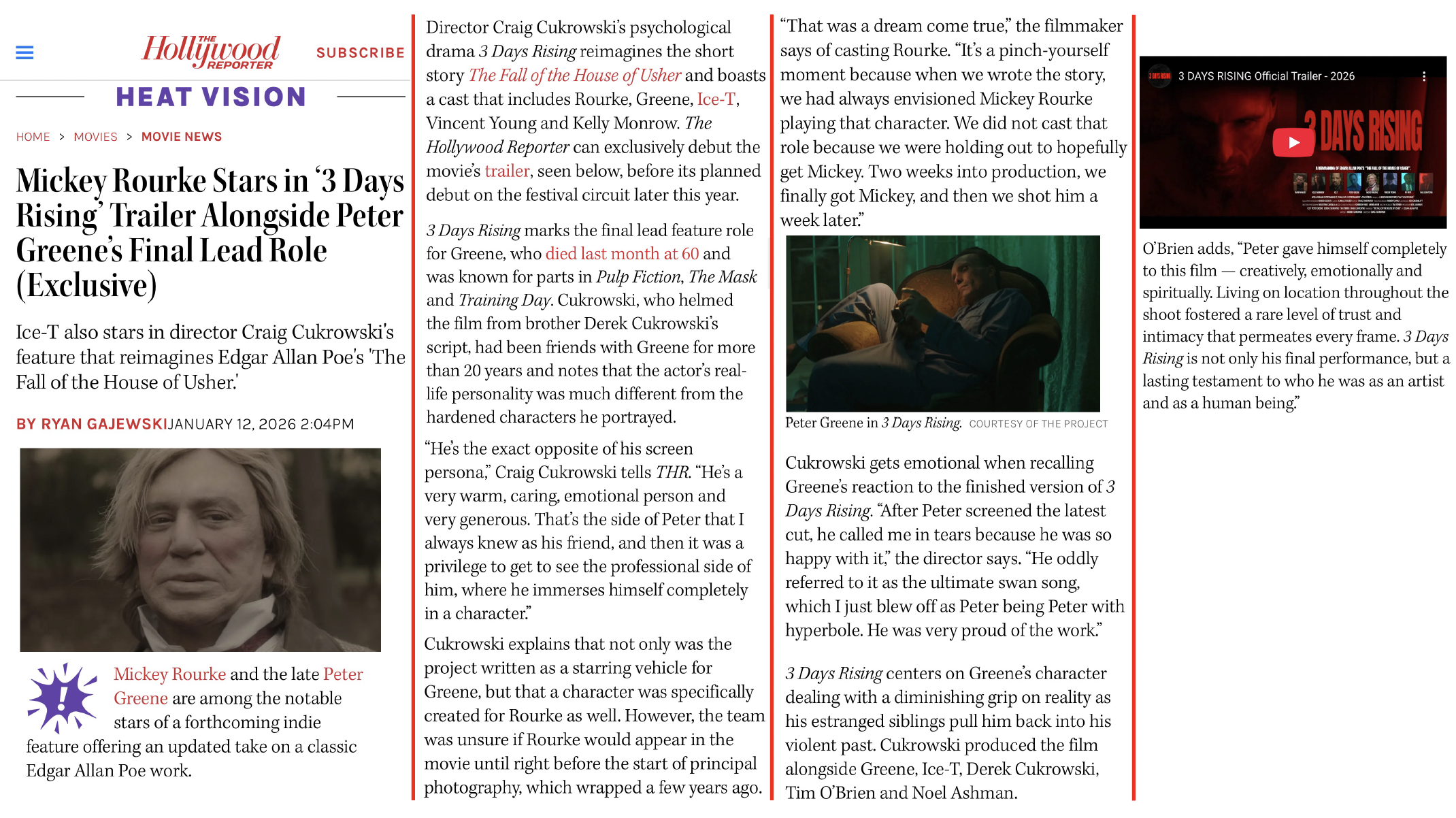 Hollywood Reporter — Mickey Rourke Stars in 3 Days Rising